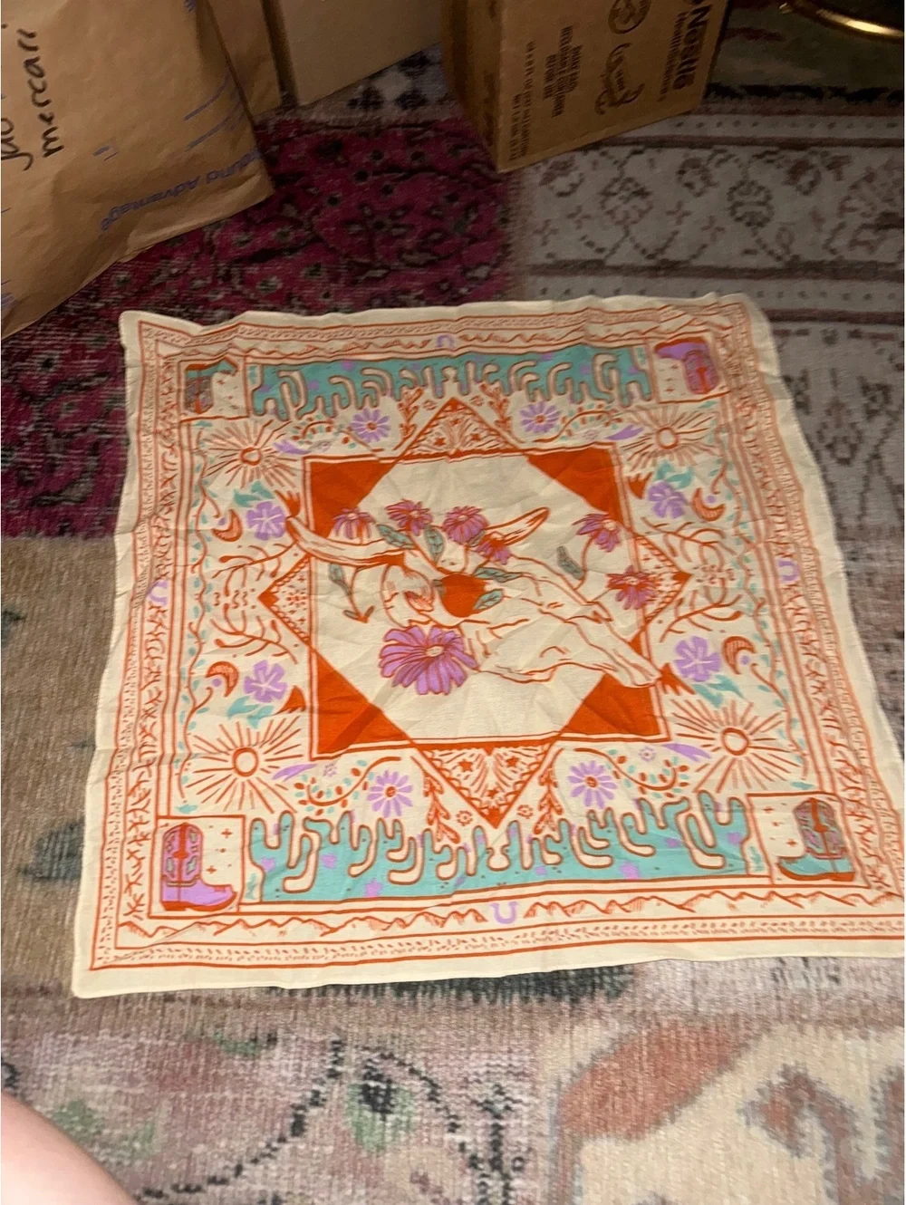 Gorgeous cow skull floral bandana artsy hippy